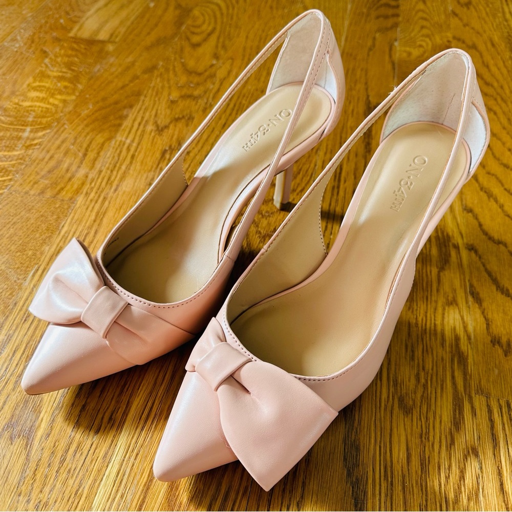 Women’s Pointed Toe Slingback Heels with Bow - Blush Pink